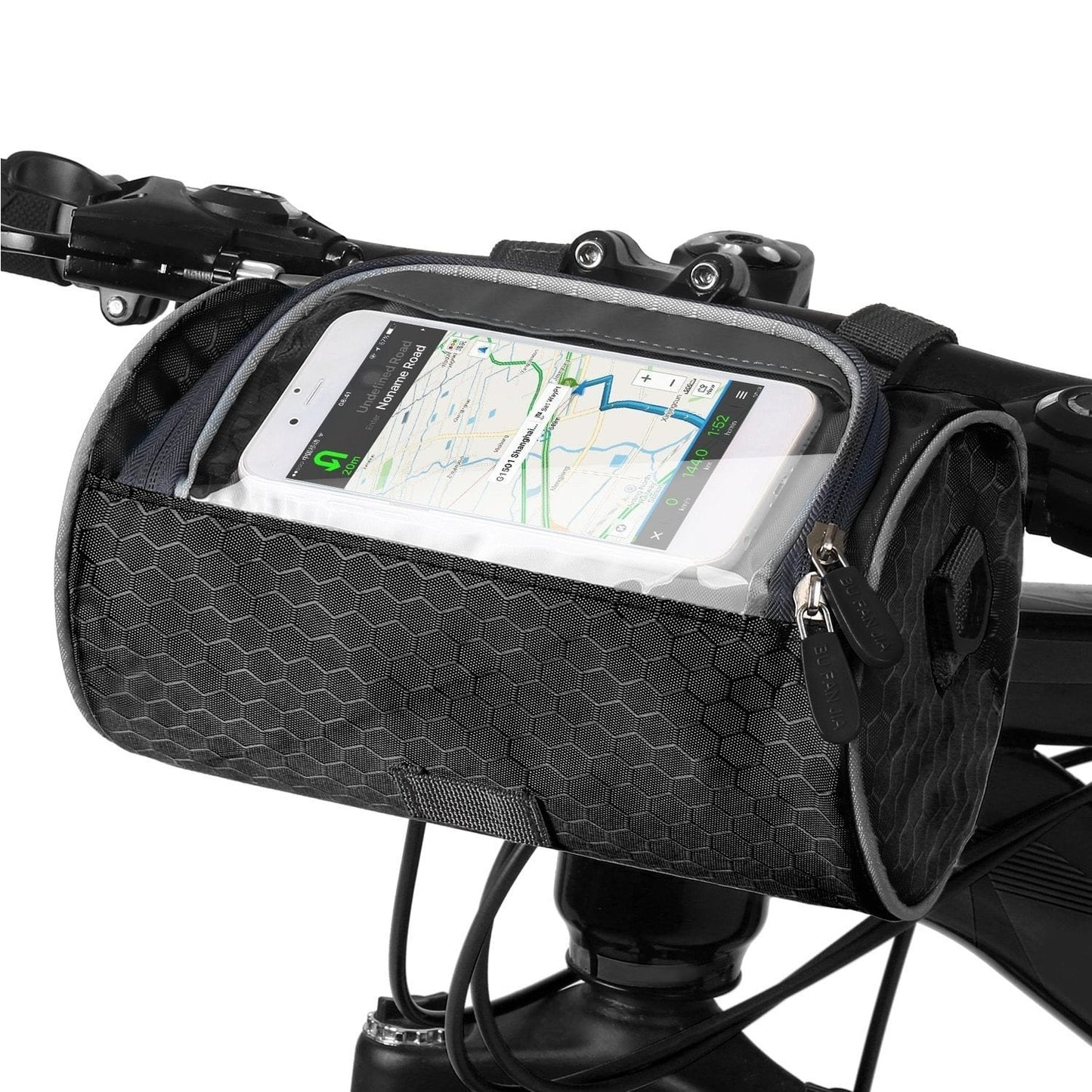 Borsa da manubrio pratica per bicicletta con porta-smartphone e materiale resistente all'acqua