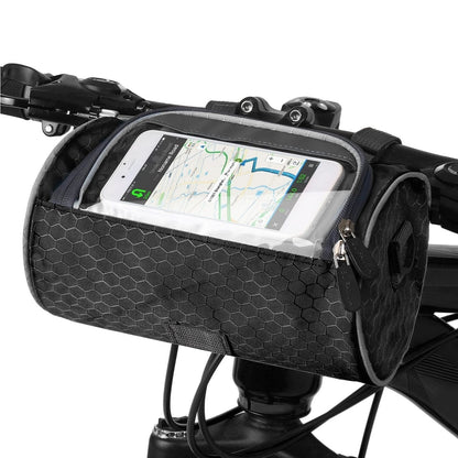 Borsa da manubrio pratica per bicicletta con porta-smartphone e materiale resistente all'acqua