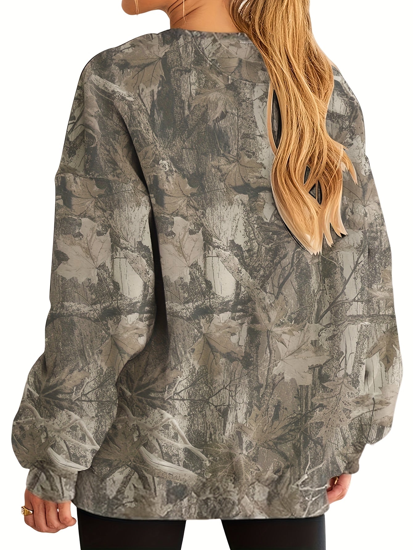 UrbanLeaf™ Felpa Oversize Camouflage da Donna – Sweatshirt Loose a Maniche Lunghe con Polsini a Coste