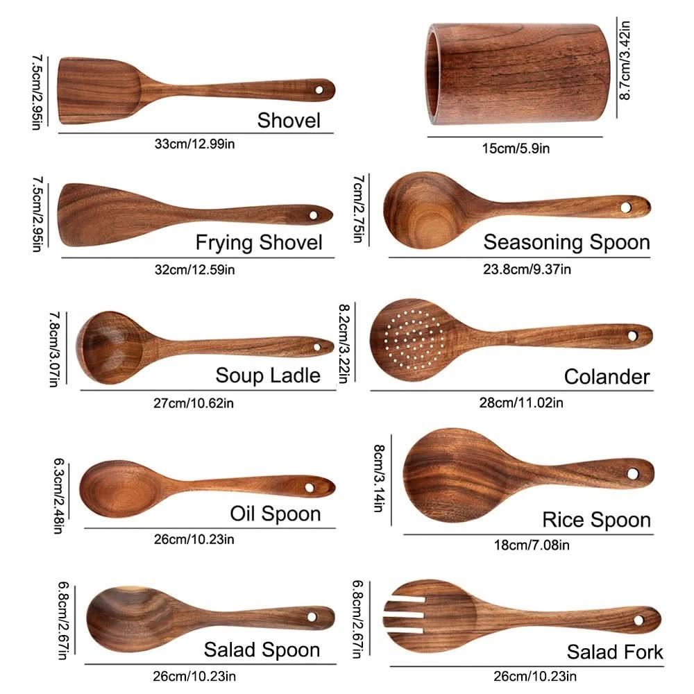 Set di utensili da cucina in legno di teak - Utensili da cucina eleganti per gadget da cucina moderni