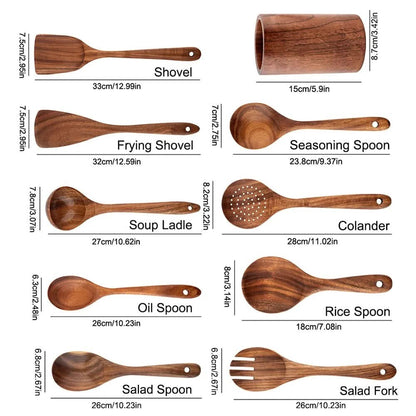 Set di utensili da cucina in legno di teak - Utensili da cucina eleganti per gadget da cucina moderni