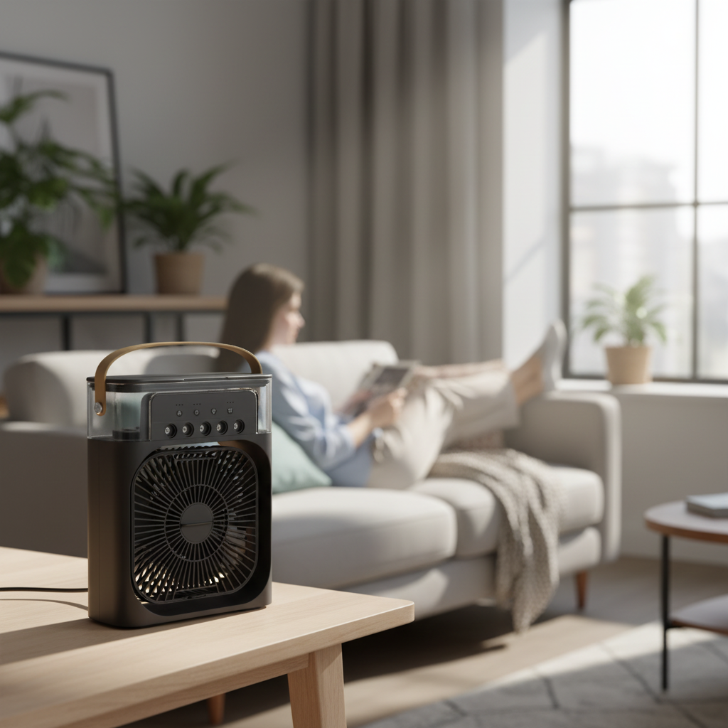 Condizionatore d'Aria Portatile con Raffreddamento Evaporativo e Telecomando - Vista Frontale