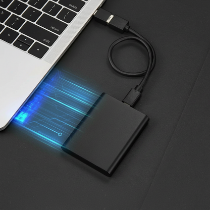 Dettaglio del design compatto del SSD esterno 128TB