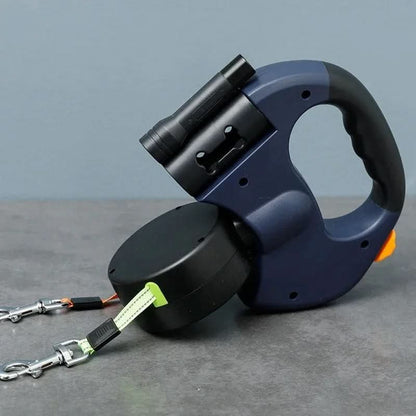 BORDEAUX DUO - doppio guinzaglio con LED e dispenser di sacchetti per passeggiate senza stress