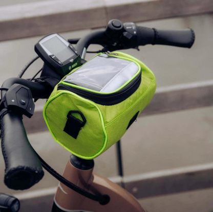 Borsa da manubrio pratica per bicicletta con porta-smartphone e materiale resistente all'acqua
