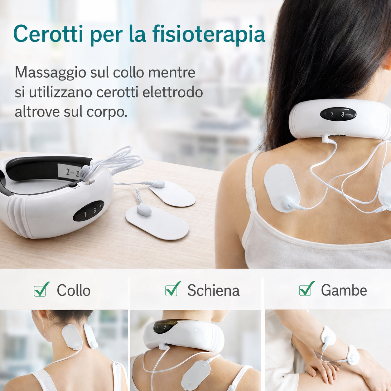 Dispositivo di massaggio cervicale su sfondo neutro