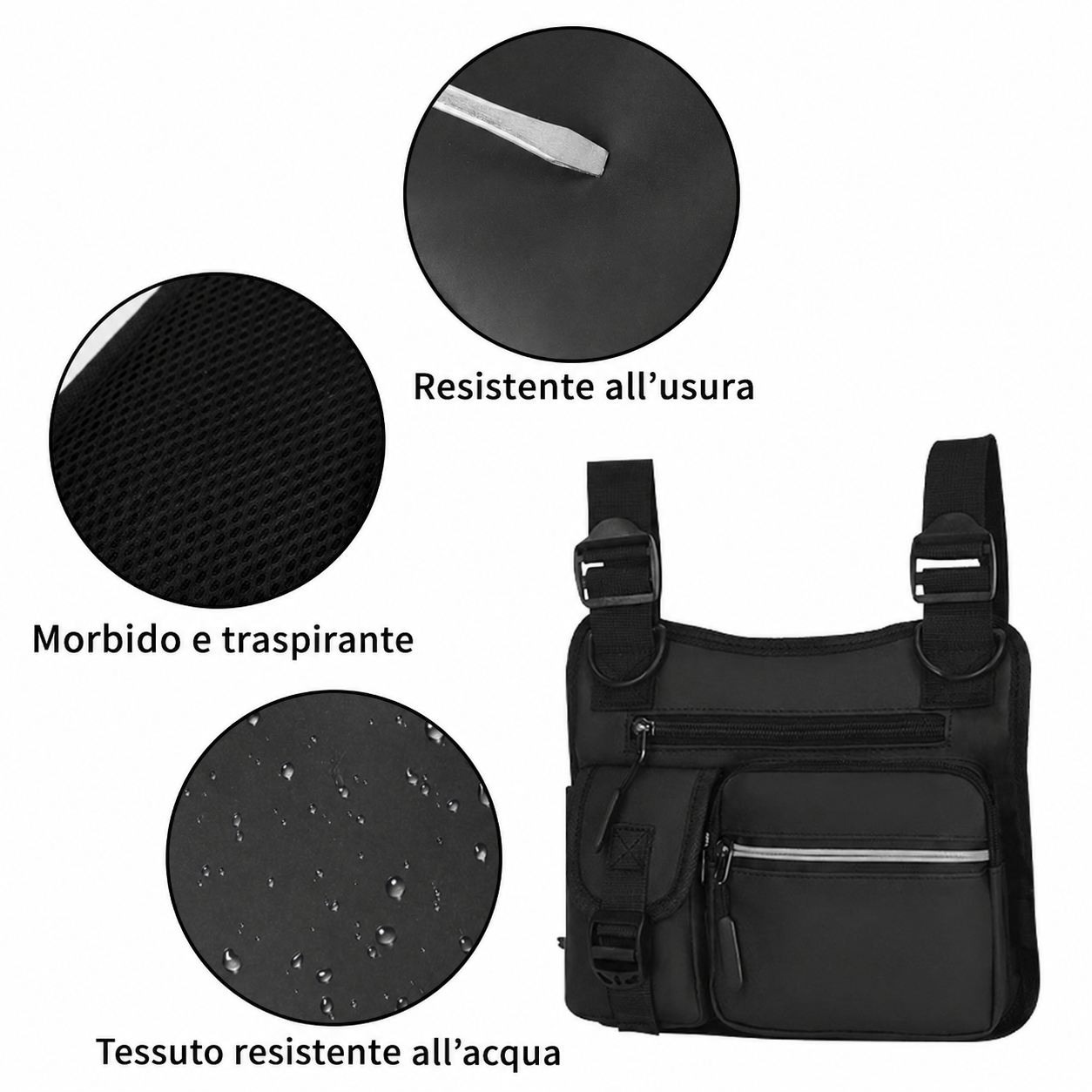 Zaino petto regolabile con cinghie e tasche multiple