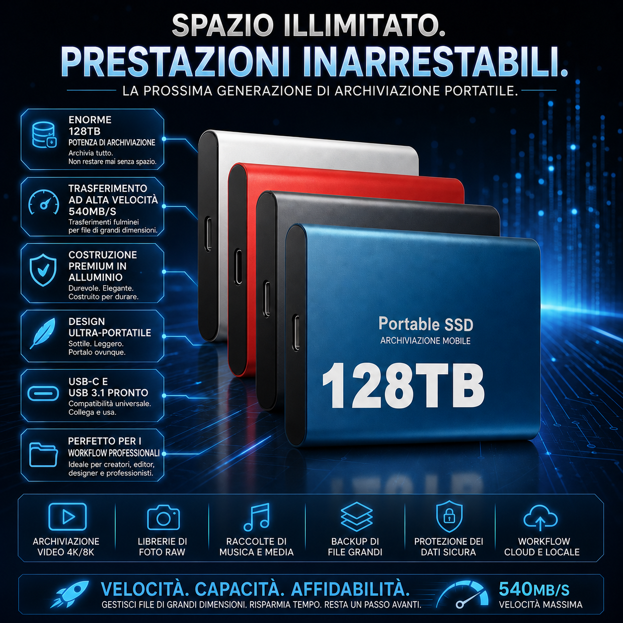 SSD esterno 128TB in alluminio resistente