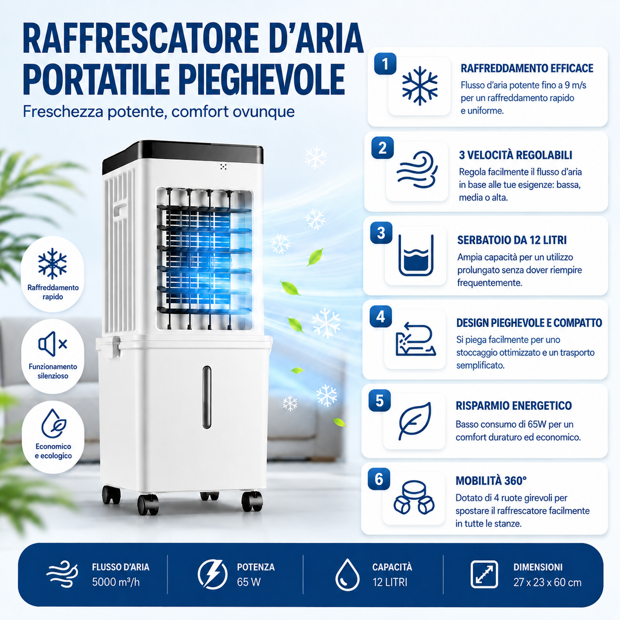 Raffrescatore d'Aria Pieghevole su Ruote