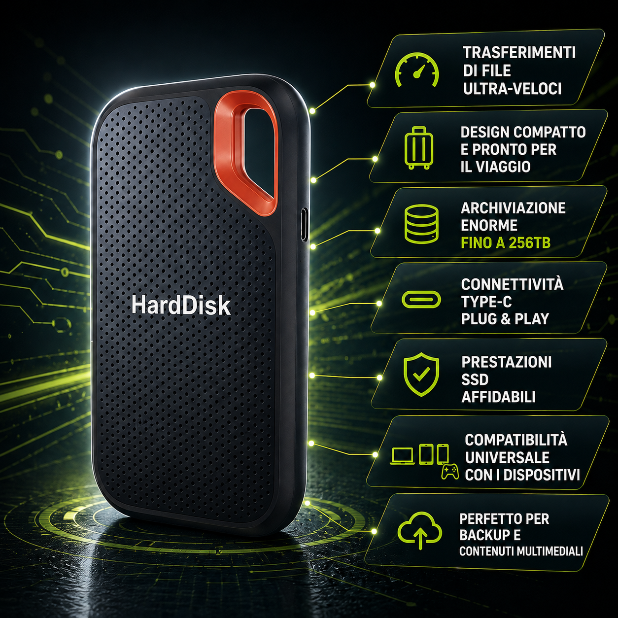 SSD futuristico con caratteristiche luminose
