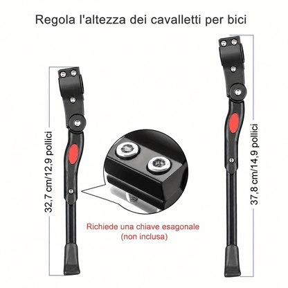 Cavalletto bici regolabile mostrato su strada