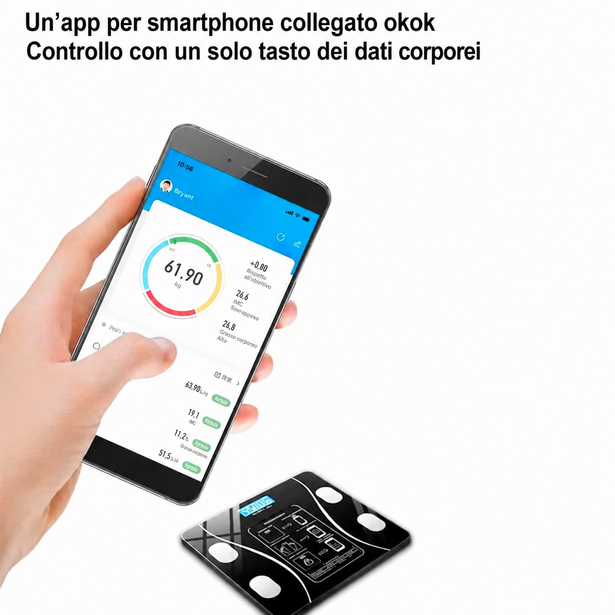 Composizione corporea visualizzata sull'app