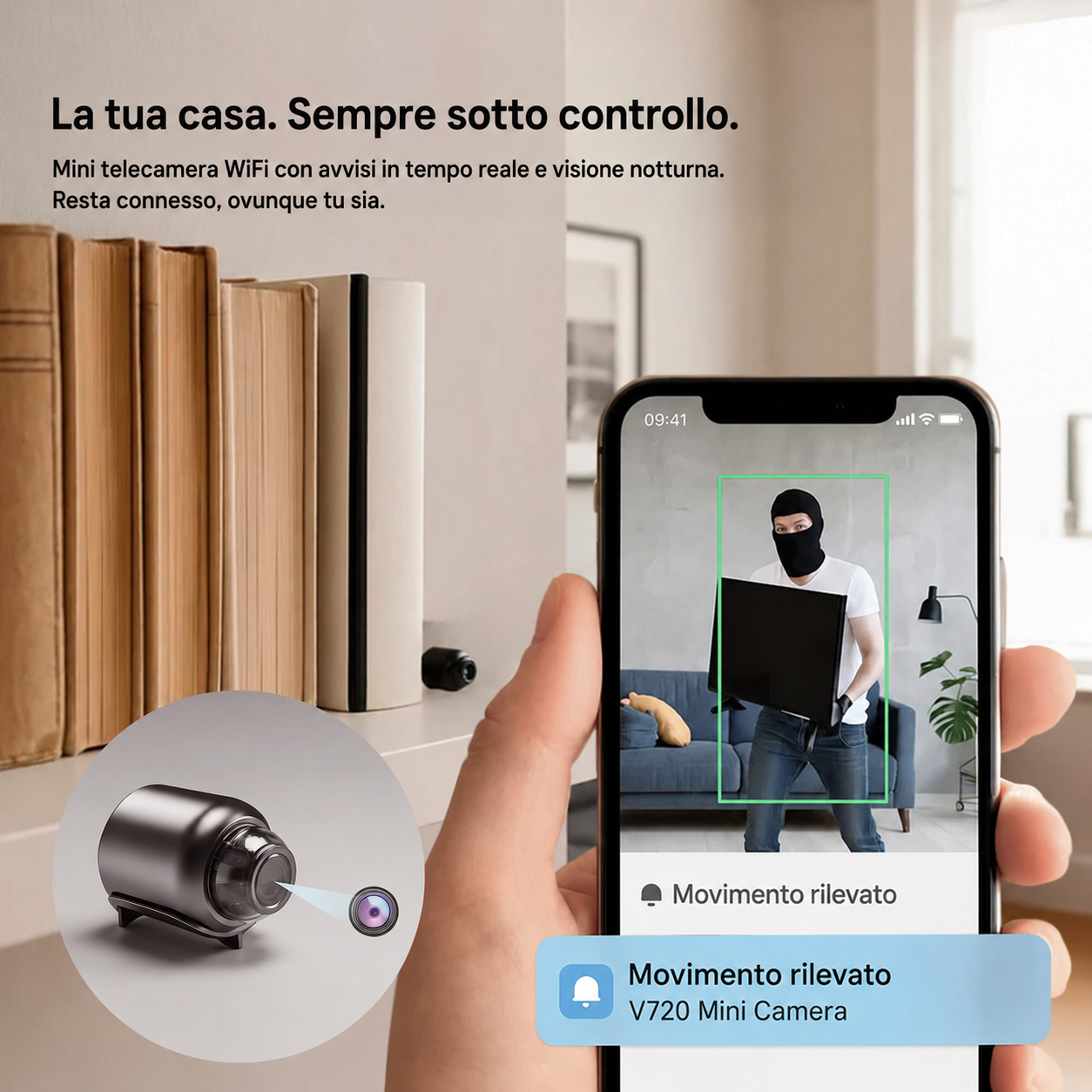 Dettaglio del design compatto della telecamera