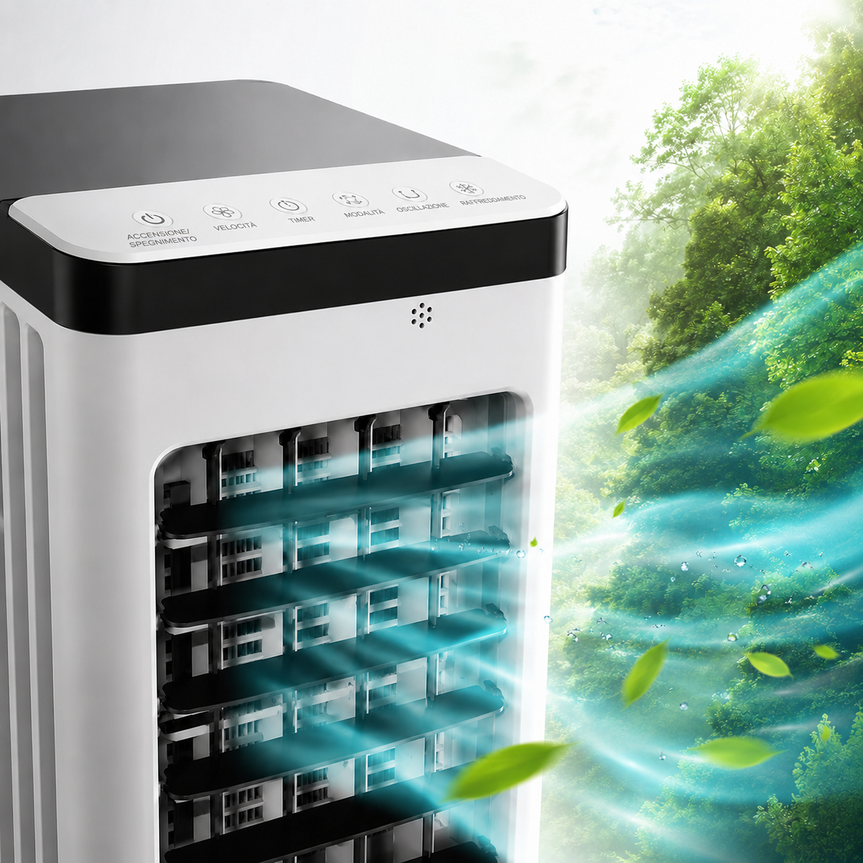 Climatizzatore Raffrescatore d'Aria da 25 L – Potente Raffrescamento ad Acqua, Portata d'Aria di 4000 m³/h, 3 Velocità, con Ruote
