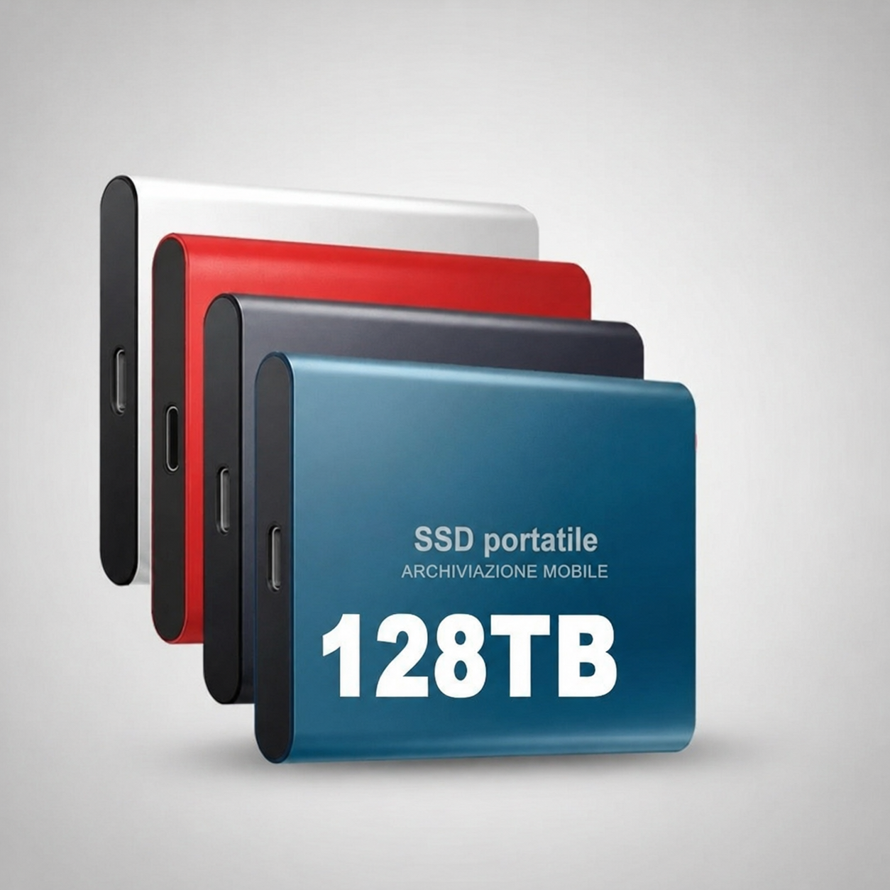 Vista frontale del SSD esterno 128TB ad alta velocità
