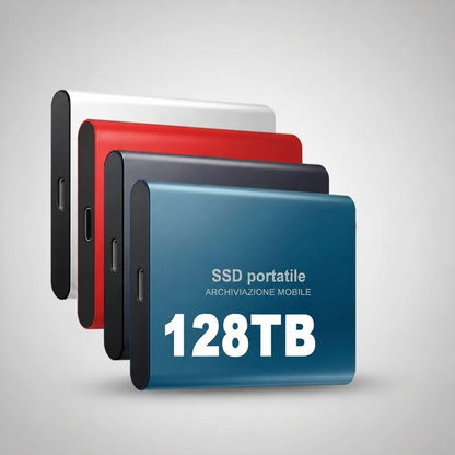 Vista frontale del SSD esterno 128TB ad alta velocità