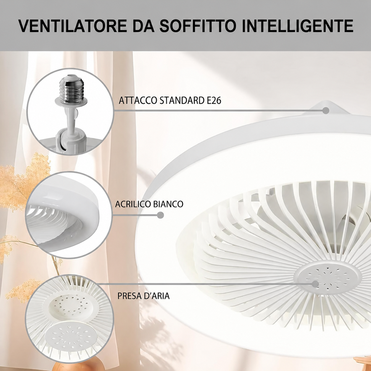 Ventilatore da Soffitto LED E27 – Illuminazione & Ventilazione 2-in-1 con Telecomando