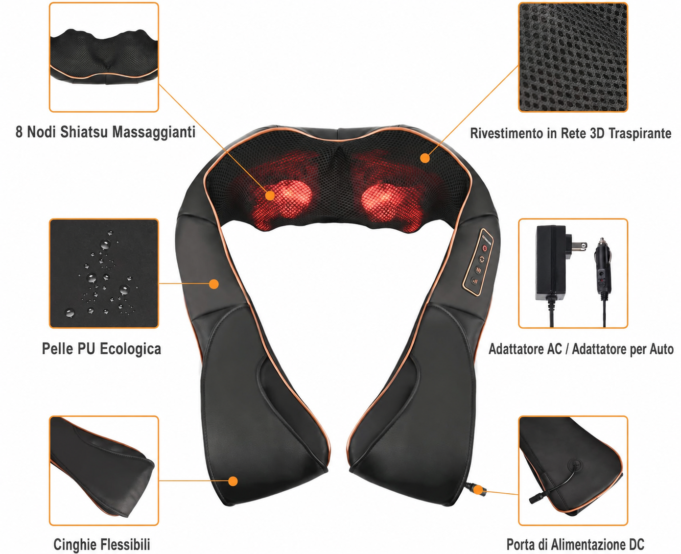 Vista laterale del cuscino massaggiante Shiatsu V2