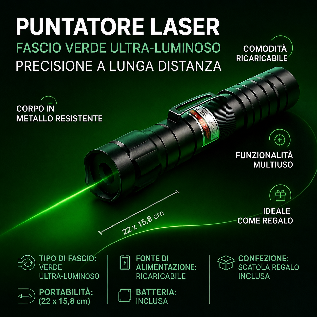 Dettaglio del corpo in alluminio del Puntatore Laser