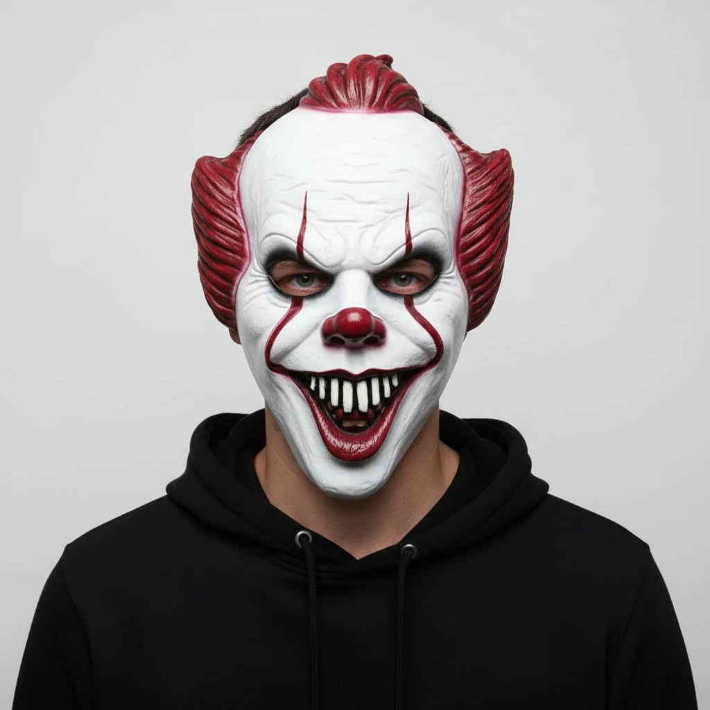 Maschera Halloween Clown Horror su sfondo nero