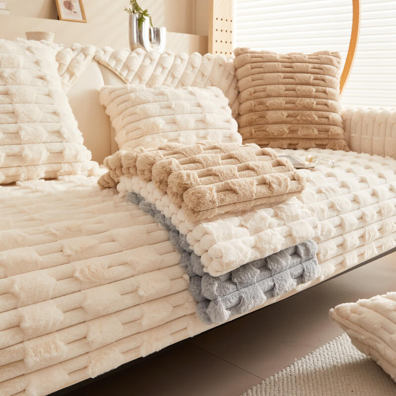 Copridivano in Peluche a Righe per Mobili