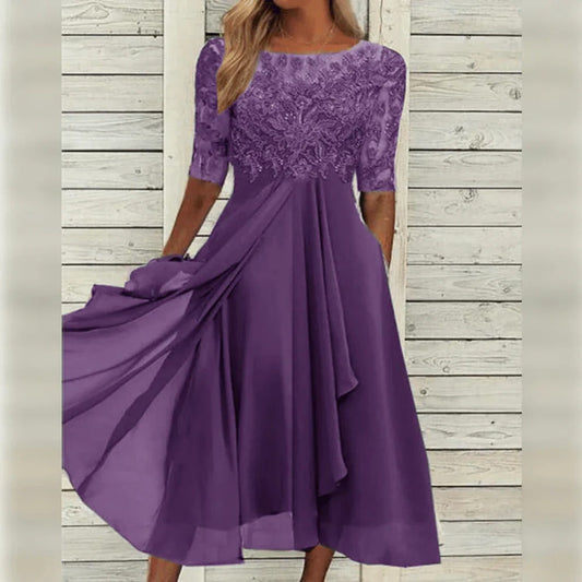 Abito midi elegante con dettaglio in pizzo