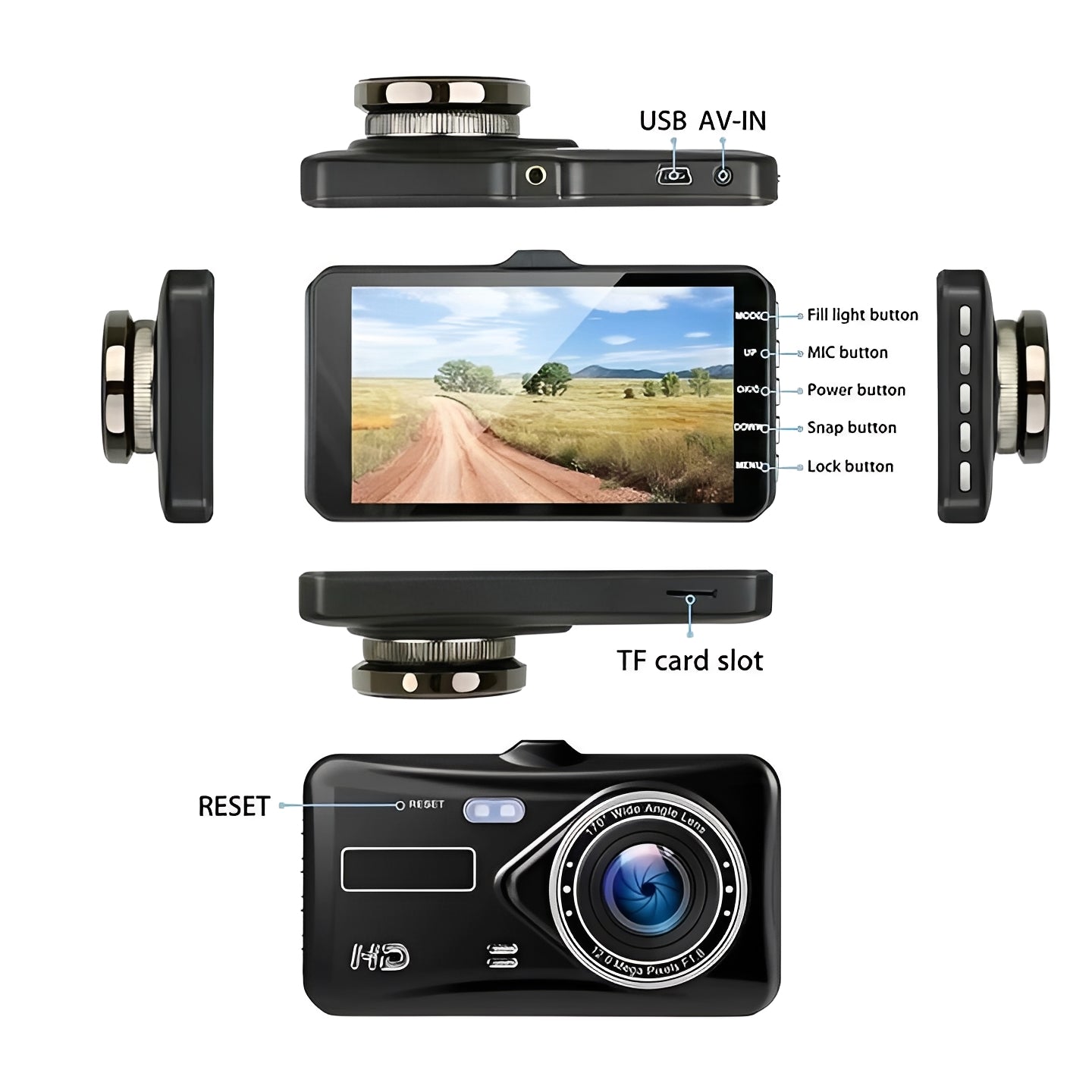 Telecamera Dash Cam per Auto con Registrazione Anteriore e Posteriore in 1080P