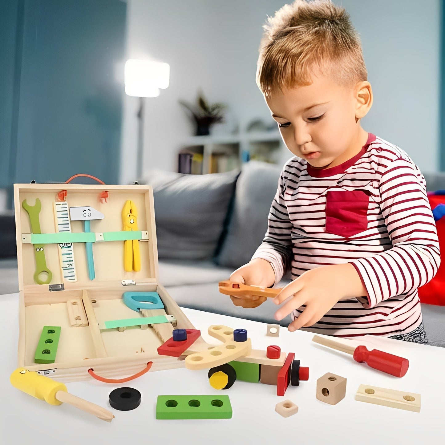Set di Attrezzi Giocattolo per Bambini con Parti da Assemblare e Valigetta