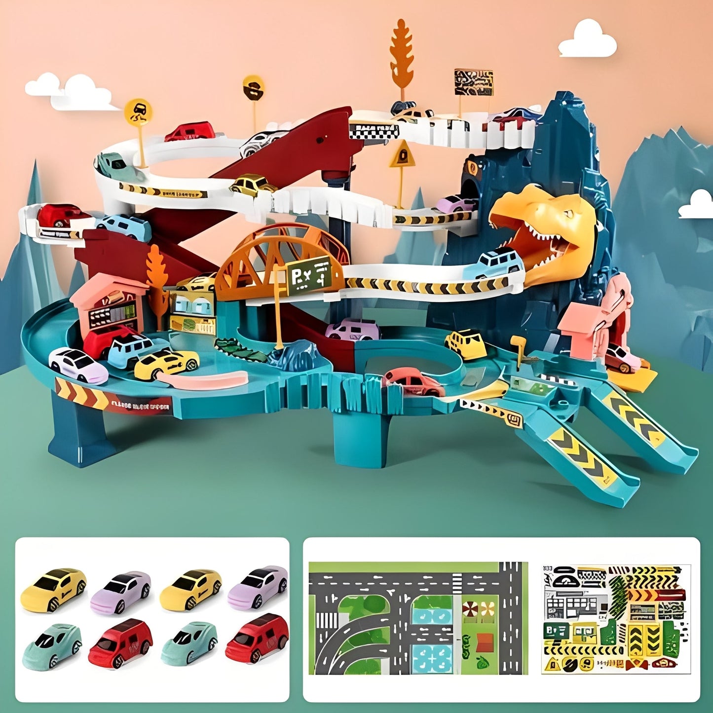 Pista Avventura con Circuito Dinosauri e Percorso Flessibile