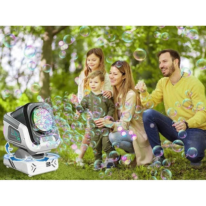 Macchina per Bolle di Sapone con Luci LED e Base Rotante