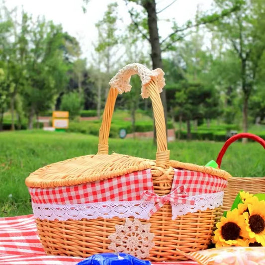 Cestino da Picnic in Vimini Intrecciato con Fodera in Cotone Rimovibile