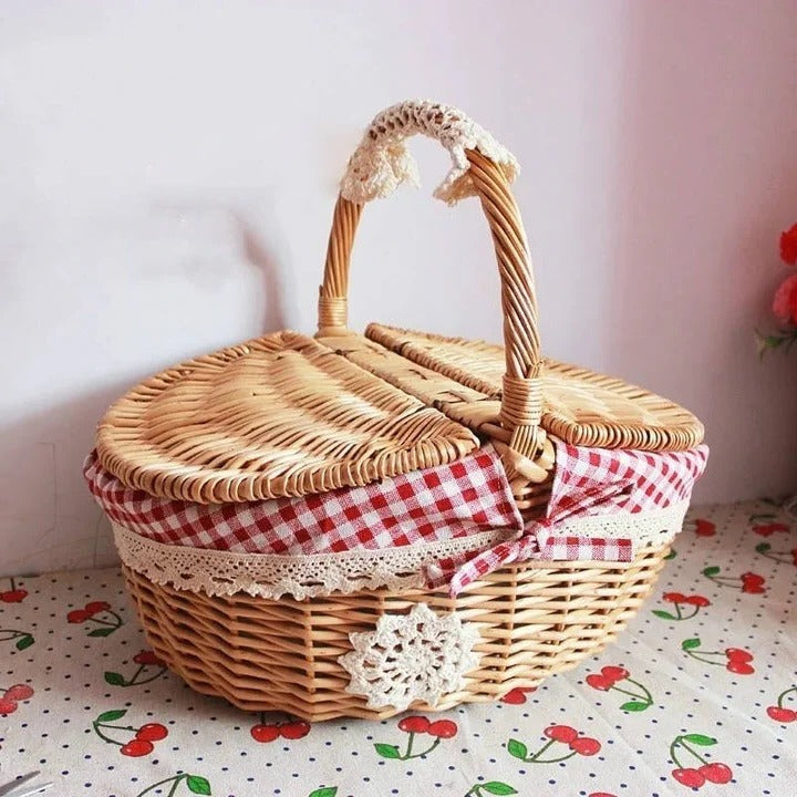 Cestino da Picnic in Vimini Intrecciato con Fodera in Cotone Rimovibile