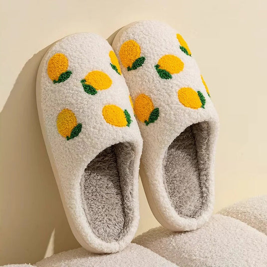 Pantofole in cotone dal design a motivo frutta con suola antiscivolo per uso interno