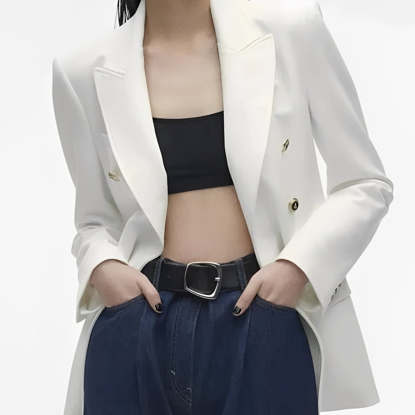 Blazer da donna a maniche lunghe con chiusura a bottoni sul davanti e scollo a V