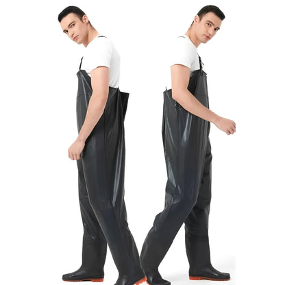 Waders al petto in PVC resistenti all'acqua con spallacci regolabili e stivali con suola antiscivolo