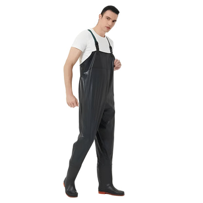 Waders al petto in PVC resistenti all'acqua con spallacci regolabili e stivali con suola antiscivolo