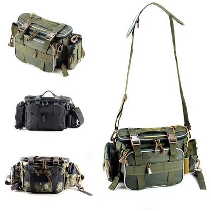 Borsa per attrezzature da pesca con scomparti multipli e tracolla