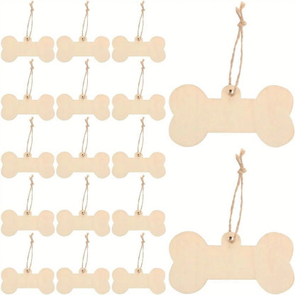 Set di etichette in legno a forma di osso per cani con corda