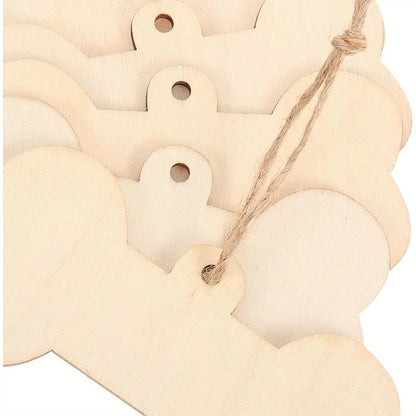 Set di etichette in legno a forma di osso per cani con corda