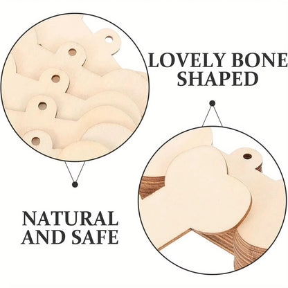 Set di etichette in legno a forma di osso per cani con corda