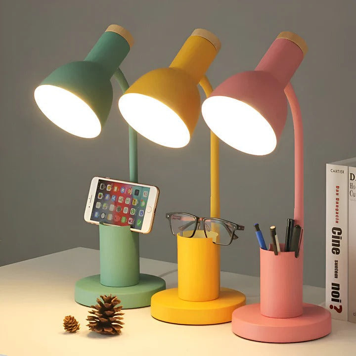 Lampada da tavolo LED nordica con porta penne integrata