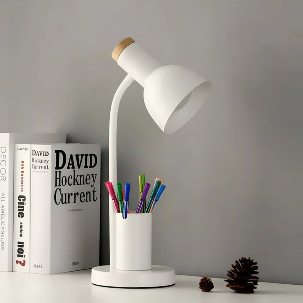Lampada da tavolo LED nordica con porta penne integrata
