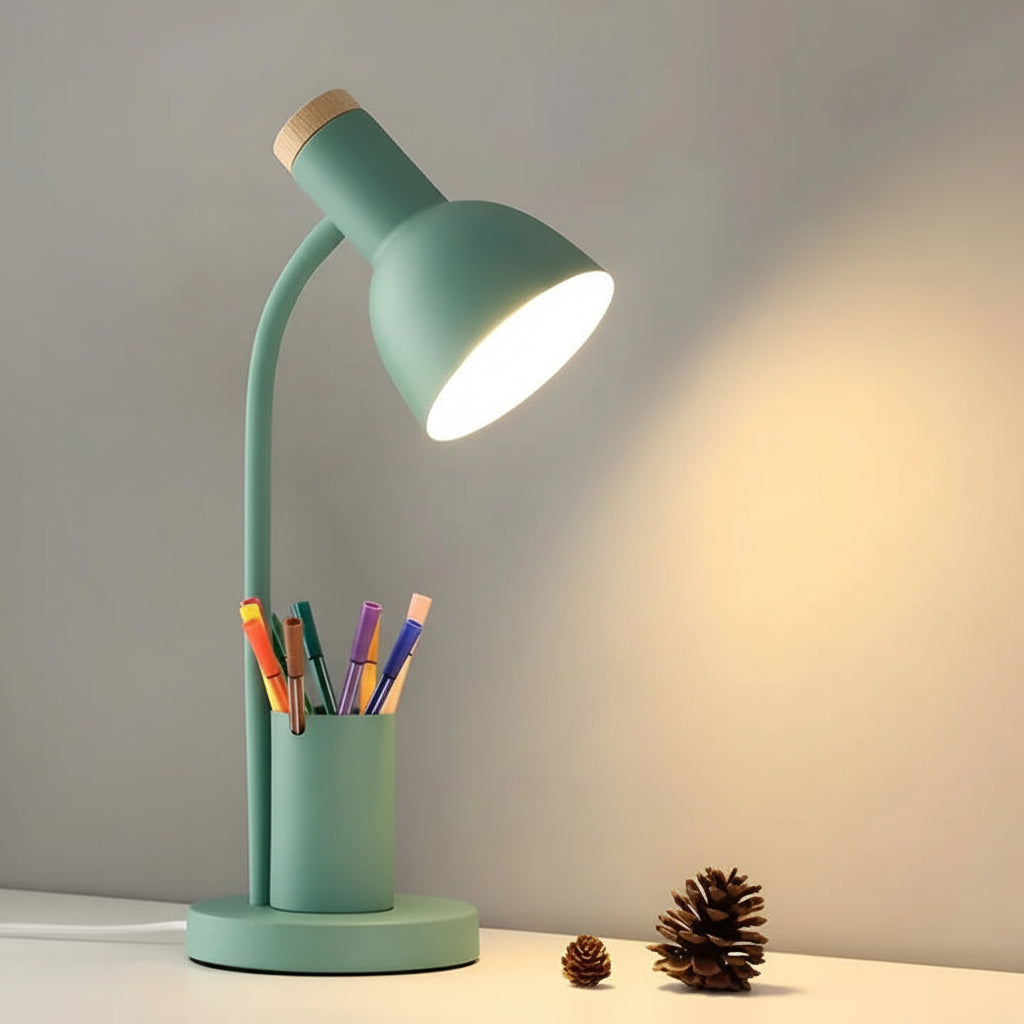 Lampada da tavolo LED nordica con porta penne integrata