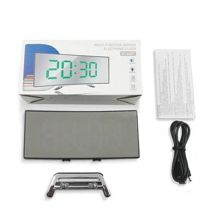 Sveglia digitale con schermo LED a specchio curvo