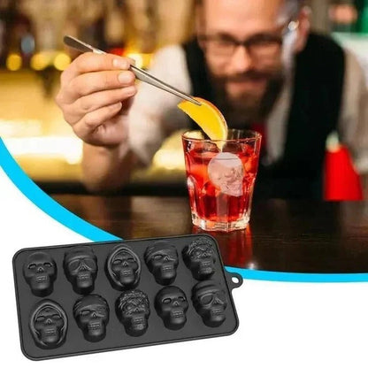 Stampo in silicone a forma di teschio con 10 cavità per cubetti di ghiaccio da usare in bevande a tema