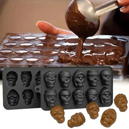 Stampo in silicone a forma di teschio con 10 cavità per cubetti di ghiaccio da usare in bevande a tema