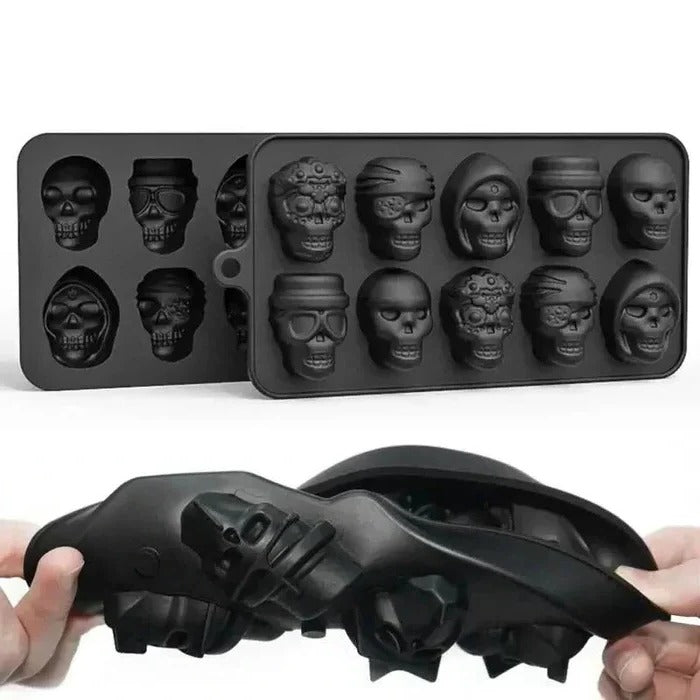 Stampo in silicone a forma di teschio con 10 cavità per cubetti di ghiaccio da usare in bevande a tema