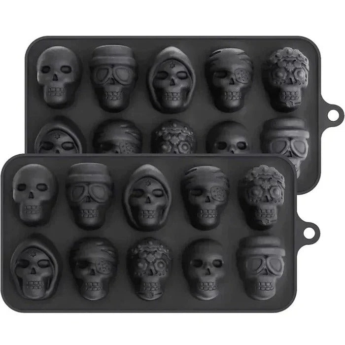 Stampo in silicone a forma di teschio con 10 cavità per cubetti di ghiaccio da usare in bevande a tema
