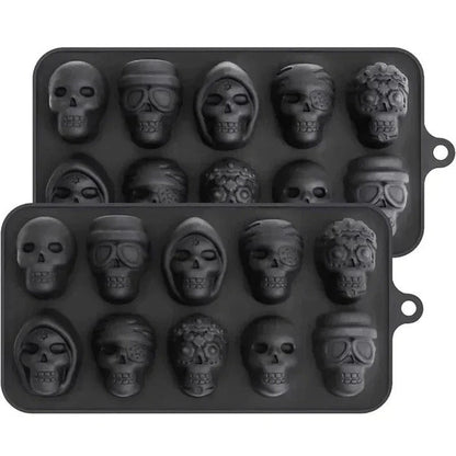 Stampo in silicone a forma di teschio con 10 cavità per cubetti di ghiaccio da usare in bevande a tema