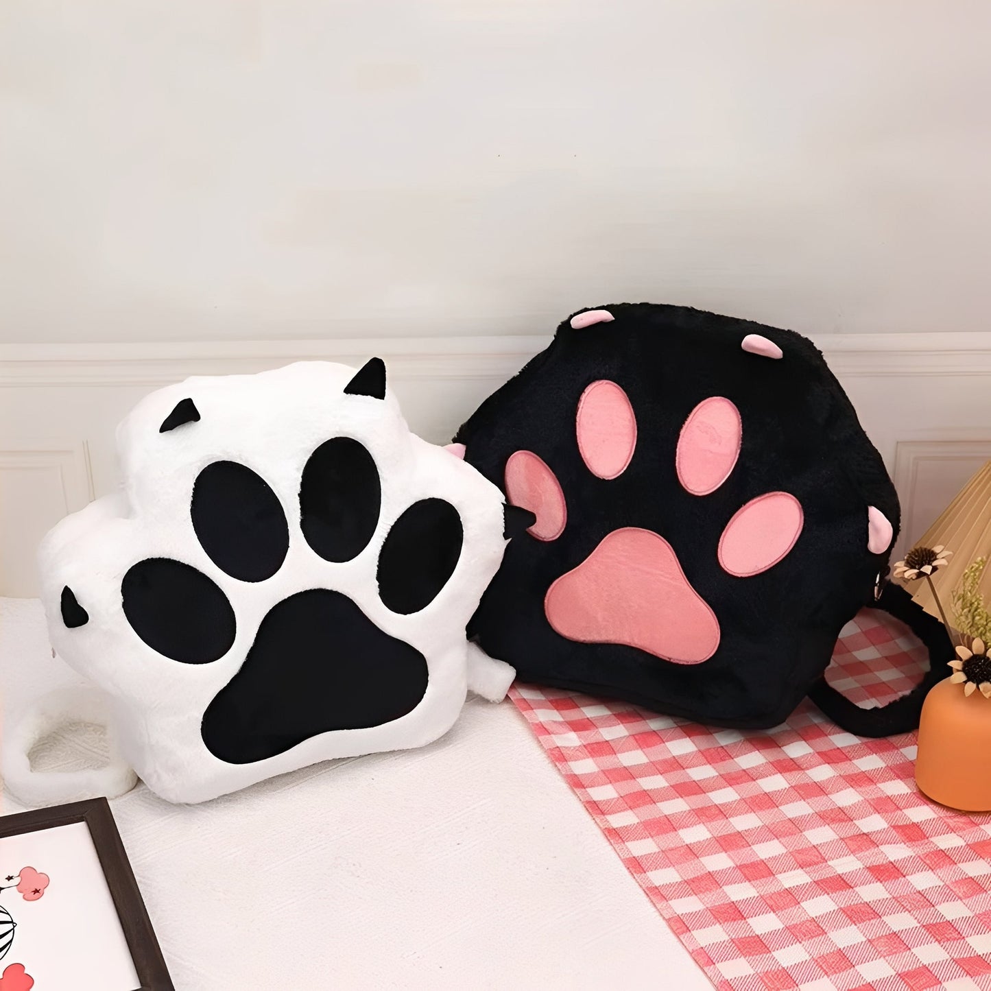 Zaino in peluche a forma di zampa di gatto con spallacci regolabili per donna